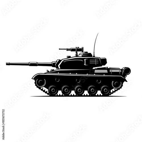 Black silhouette of a military tank with long gun