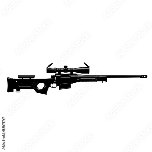 Black sniper rifle with scope on isolated for hunting or tactical purposes accurately