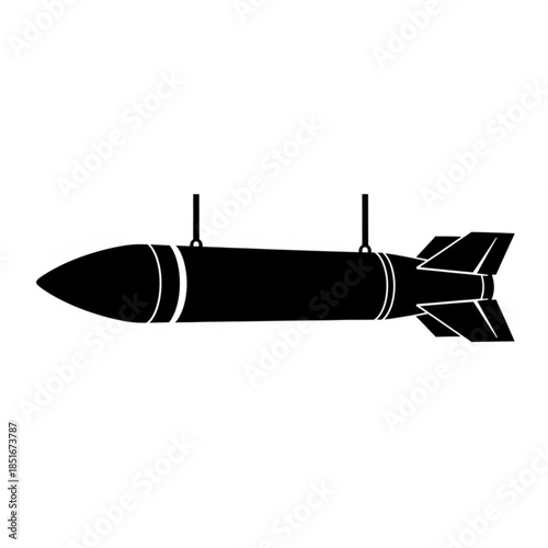 Black silhouette of a missile with fins and guidance systems