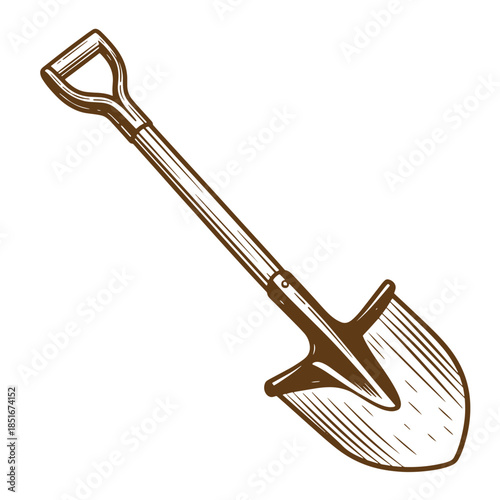 Hand drawn sketch of a garden shovel for gardening and landscaping projects