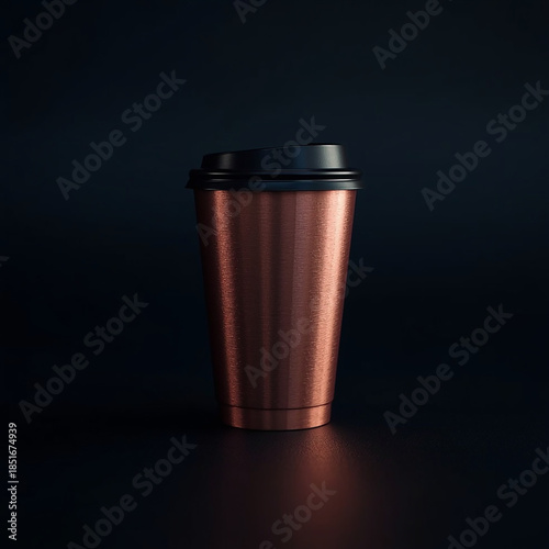 Elegant Cup of Coffee: An artistic presentation of a single, elegantly designed coffee cup, its sleek silhouette standing boldly against a simple dark backdrop.