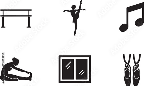Sports and Fitness ballet barre dancer music note stretching window