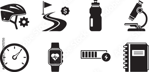 Technology and Sports helmet gear road flag water bottle