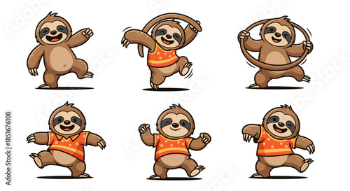 Cute Sloth Characters Dancing and Playing Fun Activities.