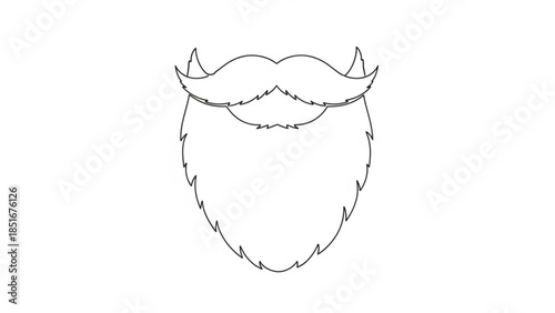 Detailed illustration of a handlebar mustache and beard combination with pointed ends on a clean white background perfect for graphic designs and editorial use