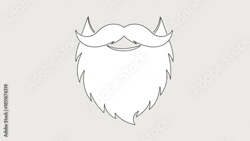 A minimalist line drawing of a devilish beard with horns on a light grey background, illustration of a facial hair style with a handlebar mustache and chin strap