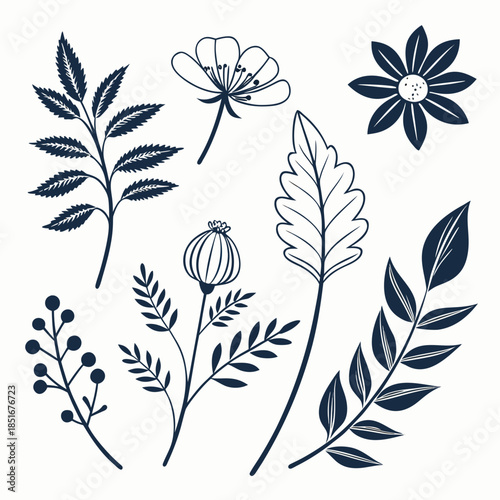 Botanical Icons Collection  Clean Flat Vector  Pur Vector Illustration