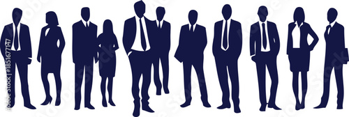 Business Professionals Silhouette: a cohesive group of professionals stands, showcasing unity and determination in a minimalist design, a visual representation of teamwork, leadership.