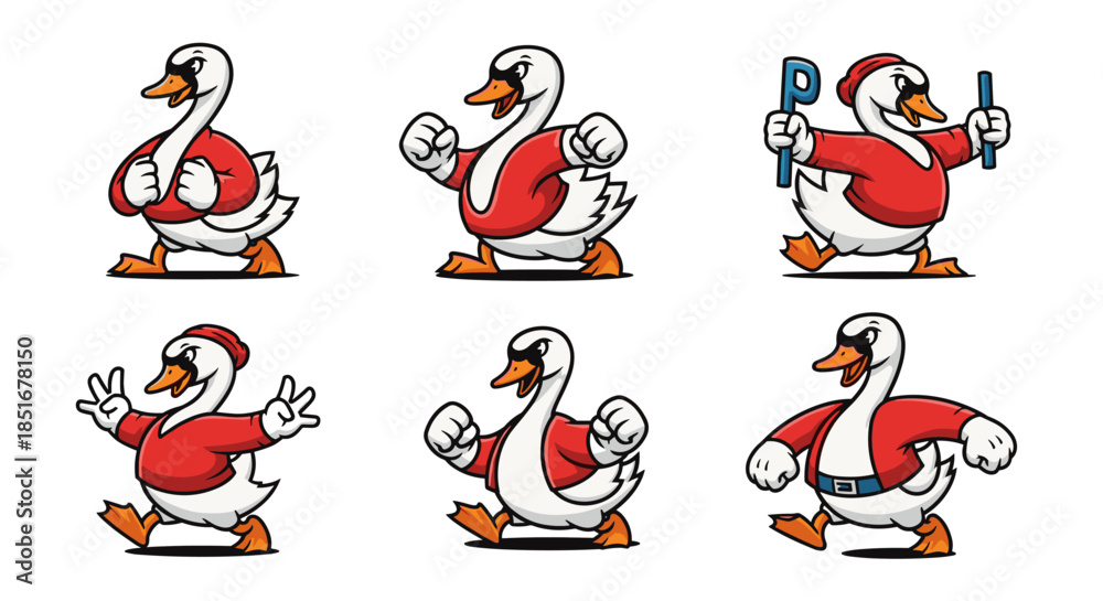 Obraz premium Cartoon Goose Character Set with Six Different Poses.