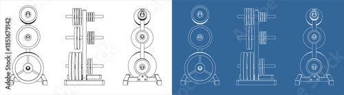 Orthographic Technical Plan of Barbell Weight Plate with Measurements