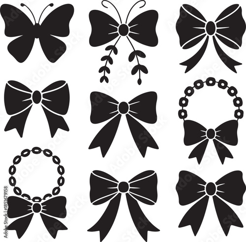 Assorted decorative bows and butterfly silhouettes isolated design set