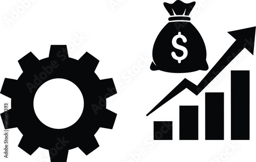 Financial growth and industrial efficiency icon set