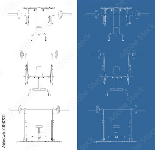Orthographic Bench Press Plan View with Technical Dimensions and Layout