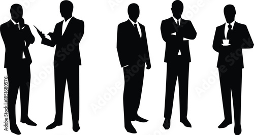 Business Silhouette Collection: A sophisticated collection of business professionals in a sleek monochrome palette, ideal for adding a touch of elegance to projects