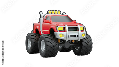 Red Monster Truck Isolated on White Background