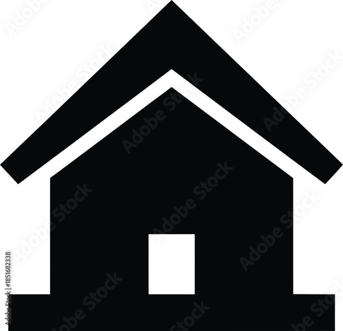 Black Silhouette Icon of a Simple House with a Gable Roof on a White Background home building