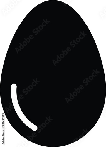 Black Silhouette Icon of an Egg with a Curved Line on a White Background food breakfast