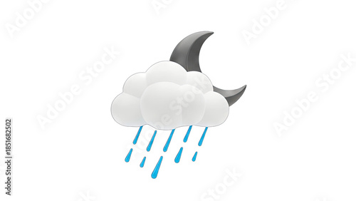 Rainy Cloud with Moon Icon on White Background