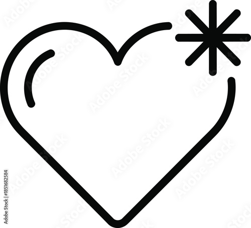 Black outline of a heart with a sparkle on a white background Keywords: heart, love, romance, emotion, feeling, symbol, icon, shape, outline, black, white, background, isolated, graphic, design