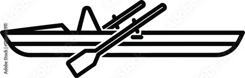 Black outline icon of a rowboat with oars crossed on a white background rowing watercraft