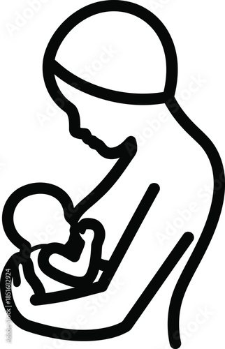 Black outline icon of a mother holding a baby on a white background parent child