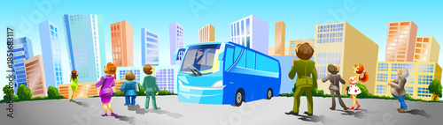 A group of potential buyers explores new buildings and real estate properties on an organized tour. Real estate business. Buy or rent house.