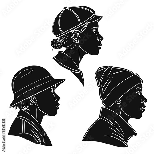 Silhouette of three women in profile