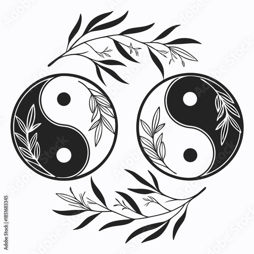 Yin and yang with bamboo leaves