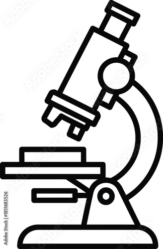 Black outline icon of a scientific microscope on a white background science laboratory