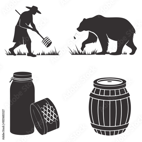 Honey harvesting silhouettes