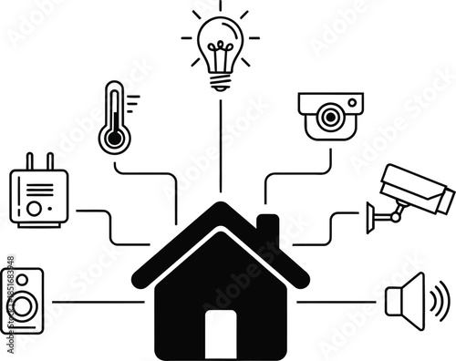 Smart Home Devices Connected to a Central House Icon vector illustration