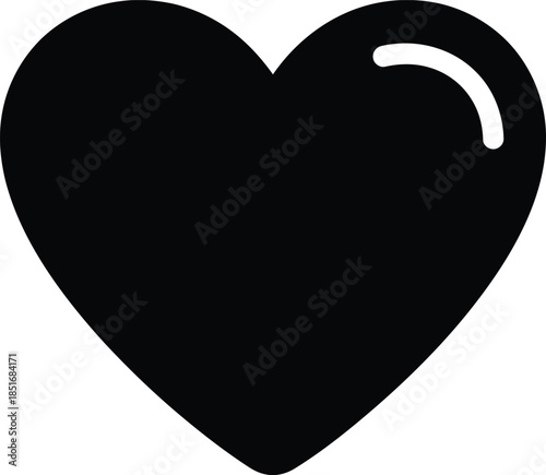 Black Heart Icon with White Highlight love symbol