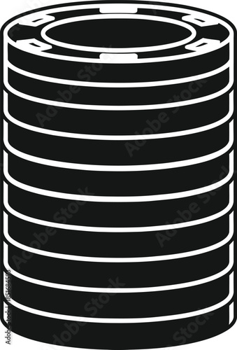 Stack of casino chips on white background Keywords: casino chips, gambling, stack, chips, poker, bet, game, luck, fortune, illustration, graphic, vector, black and white, isolated, white