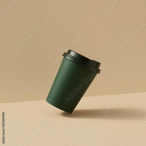 Aesthetic Coffee Moment: A single, elegantly angled coffee cup, set against a smooth, neutral backdrop, the scene exudes a sense of simple sophistication, inviting a moment of pause and reflection.