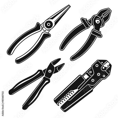 Set of pliers and tools