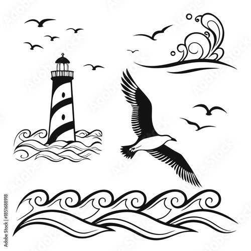 Lighthouse and seagulls