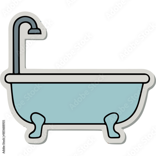 Vector Illustration of a Blue Clawfoot Bathtub with Shower