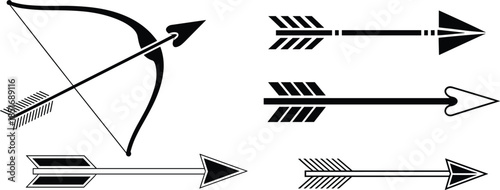 Black Silhouette Bow And Arrow Set With Various Arrow Designs weapon