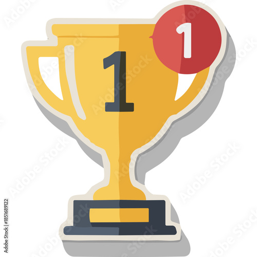 Vector Illustration of a Golden First Place Trophy with Notification Badge