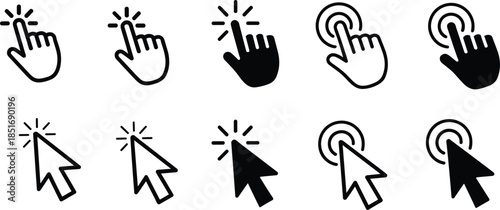 Collection of Cursor Hand and Arrow Pointer Icons with Click Effect vector illustration