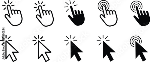 Cursor Hand And Arrow Icons For Clicking And Selection illustration
