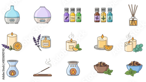 Aromatherapy and Essential Oils Collection Icons.