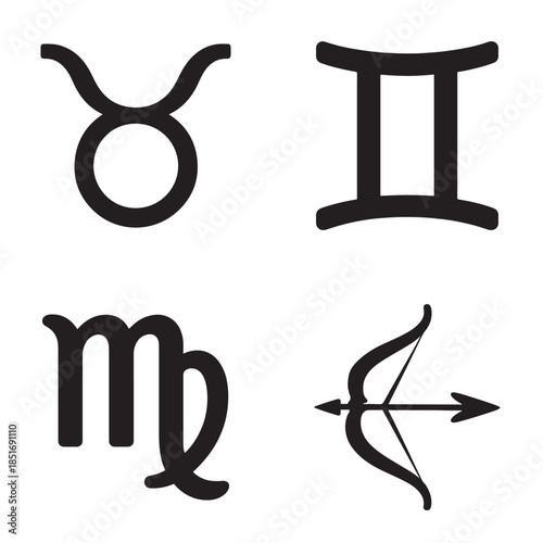 Four astrological zodiac symbols arranged in a grid against a white background.