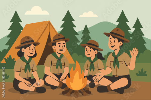 Scouting Campfire Night Illustration

