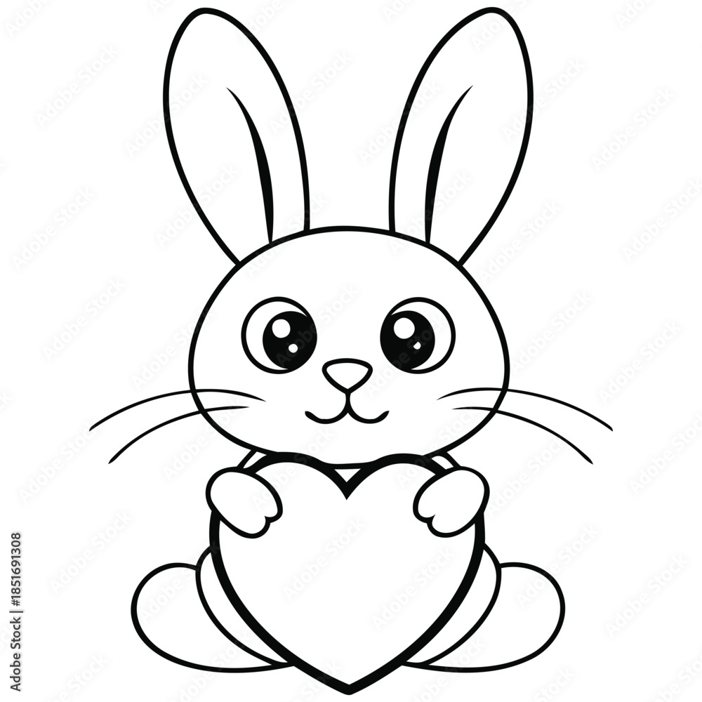 Fototapeta premium A black and white drawing of a bunny holding a heart