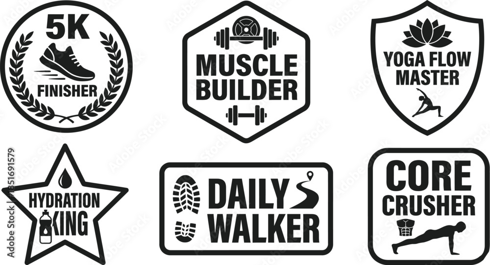 Obraz premium Fitness Challenge Badges Collection for Health Achievements