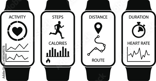 Fitness tracker data visualization vector interface on screen