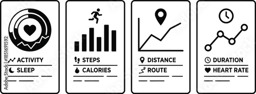 Fitness tracker data visualization vector interface on screen