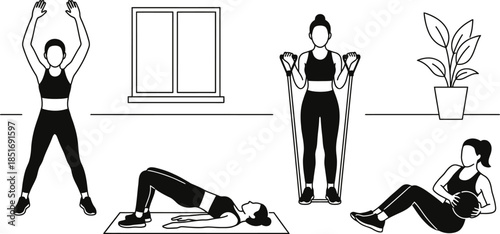 Home workout routine flat design vector illustration