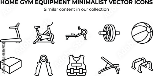 Home Gym Equipment Minimalist Vector Icons Set